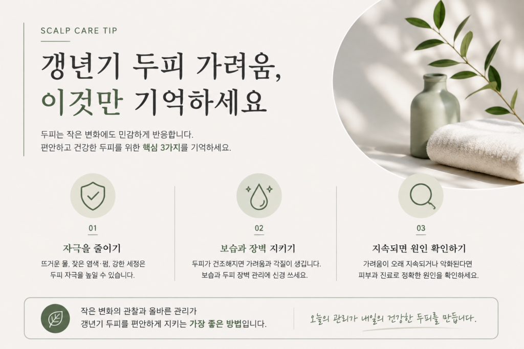 갱년기 두피 가려움 원인 7가지, 건조·열감·각질 줄이는 관리법 9 image 265